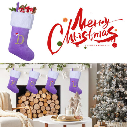 AUAWMLK 20-Inch Christmas Stocking with Embroidered Letter, Thick and Luxurious Purple Velvet with Super Soft Plush Cuff Personalized Festival Decoration for Xmas and New Year Party (Letter A)