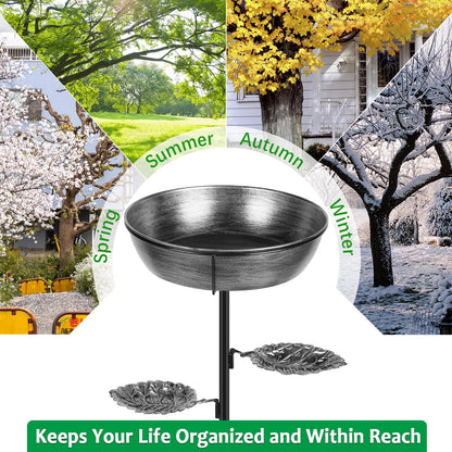 Olpchee Metal Bird Bath for Outdoor - Garden Bird Bath with Removable Bowl Heavy-Duty Base, Winter Birdbath Feeder Rust-Proof Birdbaths for Garden Yard Lawn Decor, Easy to Install(Grey)