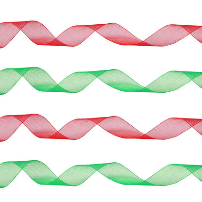 Livder 4 Rolls 200 Yard Christmas Red Green Organza Ribbons for Gift Wrapping, Room Decoration