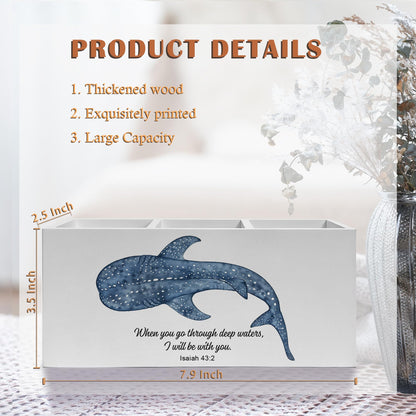 Exqcom Whale Shark Bible Verses Pen Pencil Holder, Inspirational Christian Desk Decor, When You Go Through Deep Waters Scripture Pencil Pen Holder Organizer for Home Office Desk Accessories