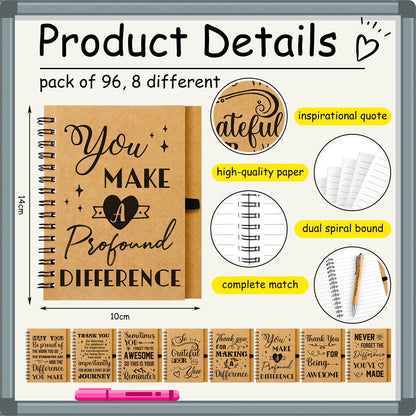 Tenceur 96 Sets Employee Appreciation Gifts Bulk Inspirational Spiral Notebooks with Motivational Pens Small Notepads for Coworkers Office Staff Team Volunteer Teacher Thank You Gifts, 3.94 x 5.51''