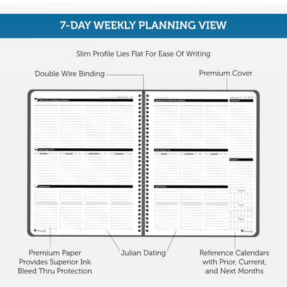 Planner Pad Spiral Bound January-December 2026/ Calendar Year 8 1/2" x 11" Large 3-Tier Funnel Down 12 Month Organizer, Black Cover/Black Ink