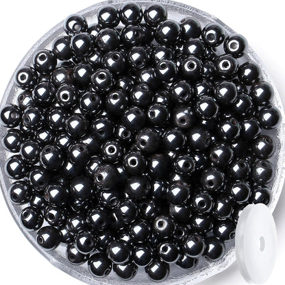 QINJIEJIE 100PCS Black Hematite Beads 8mm Natural Stone Beads Round Loose Gemstone Bead for Bracelet Beading Crystal Jewelry Making DIY Necklace Earrings 0.32"