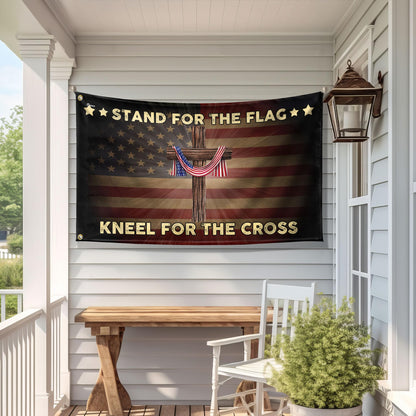 FLAGWIX 4th of July Decorations - Stand For The Flag Kneel For The Cross Grommet Flag QNK105GF, 3x5 ft., No Flag Pole Rings - Heavy Duty Flags High Density Polyethylene, Durable Indoor Outdoor