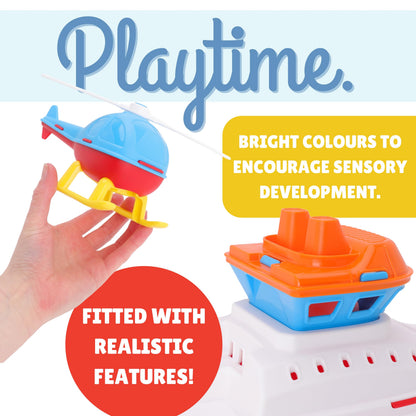 Toyland® 17" Floating Tugboat Bathtub & Pool Toy for Toddlers – Water Boat with Removable Helicopter, Durable Non-Toxic Kids Water Toy for Bath Time, Pool & Outdoor Play (Ages 2+)