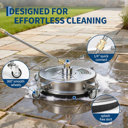 Garvee 16.5" Pressure Washer Surface Cleaner with 4 Wheels, Stainless Steel Surface Cleaner for Pressure Washer Attachment for Patio, Sidewalk, Deck and Driveways