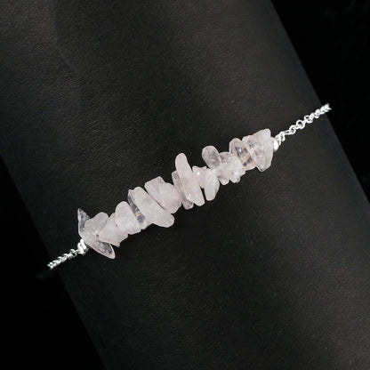 Gemimpression Handmade Rose Quartz Chips Bar Bracelet – Natural Energy Healing Crystals – Silver Plated Adjustable 8 Inch Chain – Christmas Gift