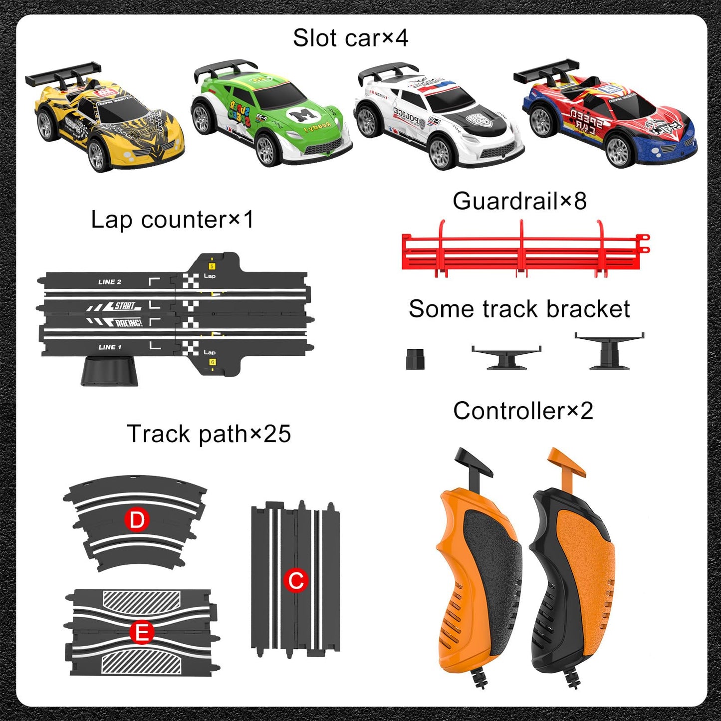 3-in-1 Slot Car Race Track Sets with 4 High-Speed Cars, Electric Track, Dual Racing Game with Lap Counter & 2 Controllers, and Circular Overpass Design – Toy Gift for Boys Kids Ages 4-6 6-8 8-12