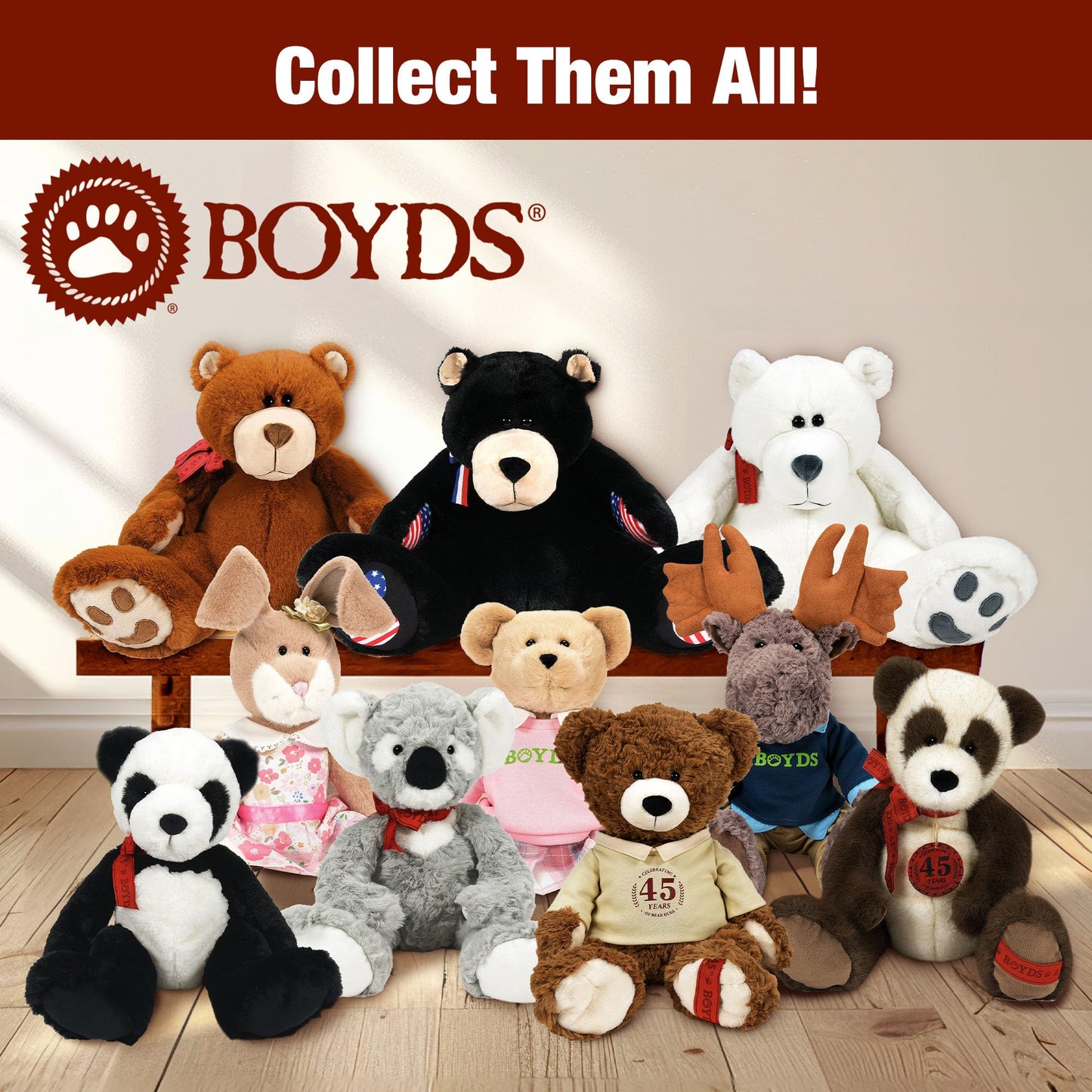 Enesco Boyds Bears 45th Anniversary Bubba Bearsevelt Plush Teddy Bear Stuffed Animals, Collectible Premium Soft Teddy Bear Plushies for Ages 1+ and Up, Patriotic Black Bear with USA Flag, 14 Inch