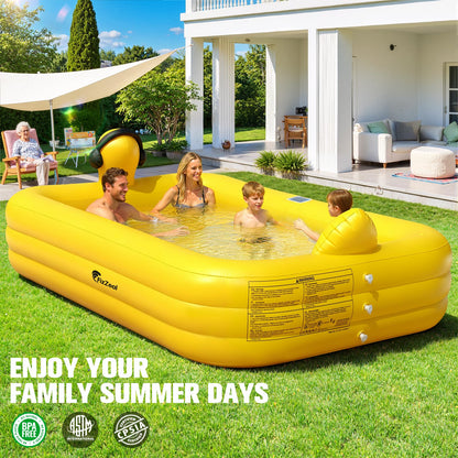 FizZeal Inflatable Pool with Lights,Solar Duck Inflatable Swimming Pool for Kid,Blow Up Pool for Adults,Large Inflatable Kiddie Pool,Durable Thickened Family Inflatable Kid Pool for Backyard 100*63*22
