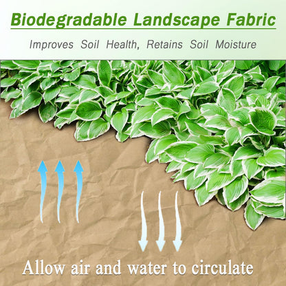Nilioerup 2 x 50 Feet Biodegradable Paper Weed Barrier, Biodegradable Landscape Fabric Garden Bed Grass Control Barrier Weed Blocker Paper for Garden Outdoor Lawn (2 x50 ft)
