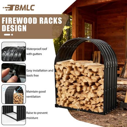 TBMLC Heavy-Duty Black Firewood Storage Shed – Metal Log Holder with 32" Round Roof – Outdoor Wood Rack for Patio, Deck & Fireplace – Weatherproof Lumber Stand for Firewood (2.7FT Diameter Roof)