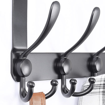 Dseap Over The Door Hook Hanger - Fits 1 3/8" to 1 3/4" Standard Doors | 5 Tri Hooks Heavy Duty Towel/Coat Rack | Door Organizer for Clothes, Jackets, Hats, Towels, Black