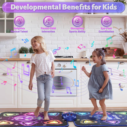 WAYKEE Dance Mat Toys for 3-12 Year Old Kids, Kids Dance Mat with Light-up 12-Button & 5 Game Modes, 2 Player Electronic Dance Pad Toys, Birthday Xmas Gifts for 3 4 5 6 7 8 9 10+ Year Old Girls Boys