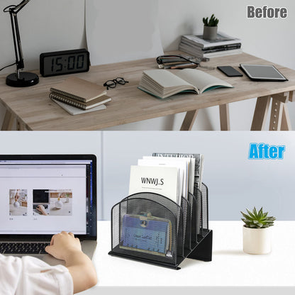 Delifox Inclined Desk File Organizer,Vertical File Folder Holder Stand Metal Rack File Sorter for Office Classroom Desktop Organization