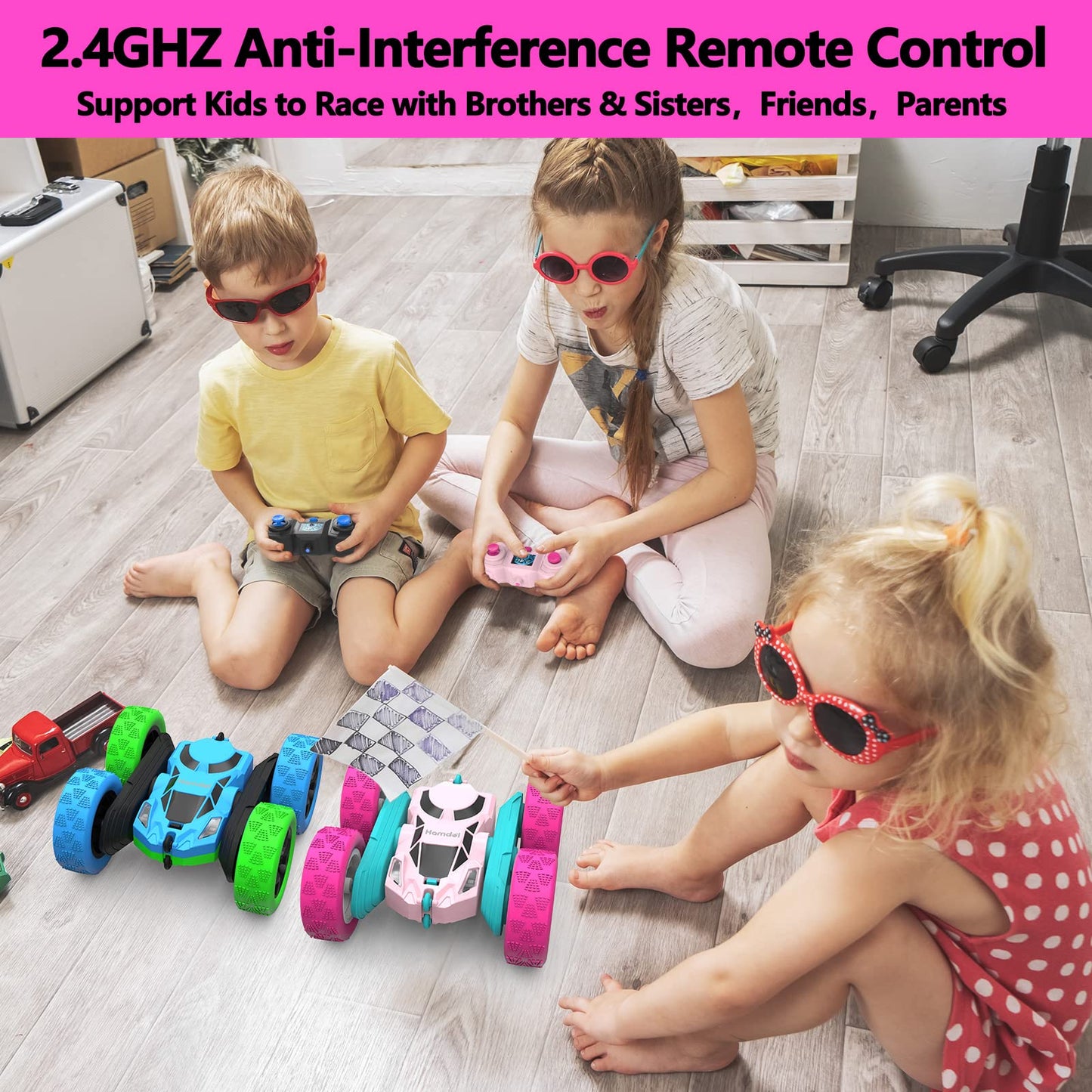 Hamdol Pink Remote Control Car for Girls, 360° Flipping Stunt Car with LED Headlights, Rechargeable 4WD Electric Toy Vehicle, Princess Gift for 6 7 8 9 10 11 Year Old Girls, Birthday & Christmas Toy