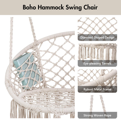 ANOW Macrame Hammock Chair with Stand, Heavy Duty Hanging Chair Stand with Swing Chair, Includes Luxury Padded Cushion, Max 400 Lbs, Natural