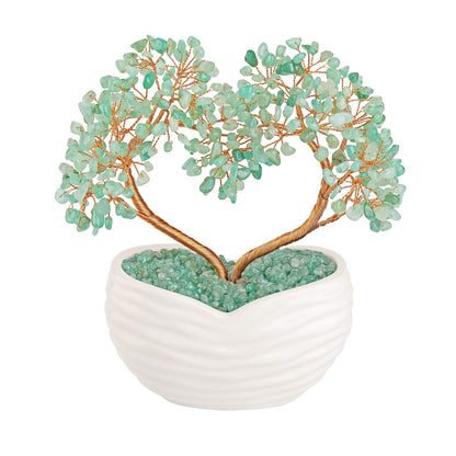 GEHECRST Green Aventurine Tree Healing Crystals Heart Money Tree Reiki Gemstones Quartz Bonsai Trees Feng Shui Crystal Ornament for Home Desk Yoga Decor Healing Crystal Gifts for Mom