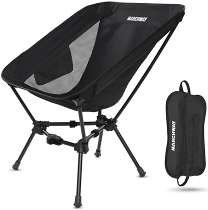 MARCHWAY Lightweight Folding Camping Chair, Portable Foldable Compact for Outdoor Camp, Travel, Beach, Picnic, Festival, Hiking, Backpacking, Supports 330Lbs (Black)