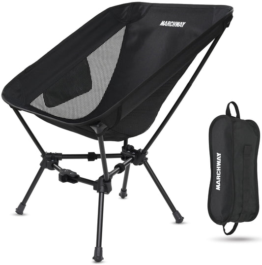 MARCHWAY Lightweight Folding Camping Chair, Portable Foldable Compact for Outdoor Camp, Travel, Beach, Picnic, Festival, Hiking, Backpacking, Supports 330Lbs (Black)