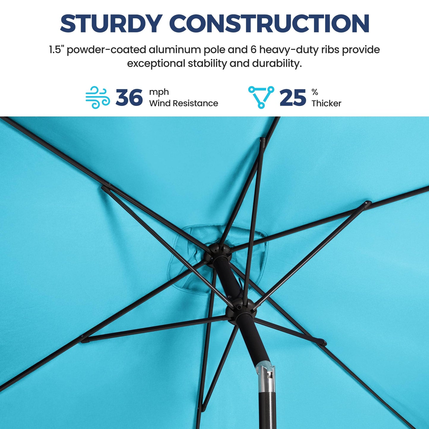 Wisteria Lane Patio Umbrella, Rectangular Patio Umbrella, Metal Pole Square Outdoor Umbrella with Crank and Push Button Tilt, Large Outdoor Umbrella with Polyester Canopy, Light Blue