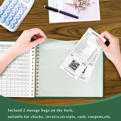 AKONEGE Accounting Ledger Book for Personal & Small Business Bookkeeping, Horizontal Income and Expense Tracker Notebook with Calendar, Hardcover Columnar Log Journal 10.78" x 8", Dark Green