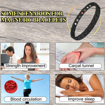 KYOSI Titanium Magnetic Bracelets for Women - Magnetic Therapy Bracelet - 5 in1 Magnet Jewelry - Womens Link Bracelet Black 7.87 inches