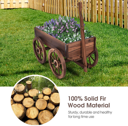 S AFSTAR Wooden Wagon, Wood Flower Planter Pot Stand with 4 Wheels & Drainage Holes, Amish Wagon Planter, Rolling Pot Stand Wood Wagon for Outdoor Plants Garden Decorative Garden Planter, Brown