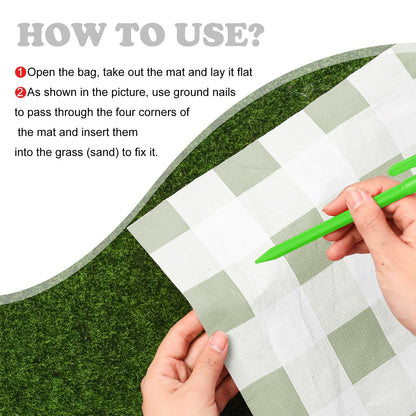 HunnmingRe 6 Pcs Disposable Outdoor Picnic Blankets 71''x71'' Thicken Foldable Waterproof Picnic Mats Gingham Oil Proof Camping Blankets with 4 Ground Spikes Beach Travel Hiking(Green and White)