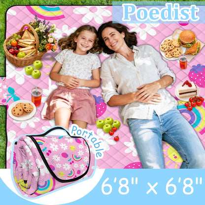 Extra Large Picnic Blanket Waterproof,80"x 80"Foldable Machine Washable Beach Blankets,Outdoor Blanket for 6-8 Adults, Picnic Mat Suitable for Indoor Crawling,Park Beach,Camping,Hiking, Travel(Pink)