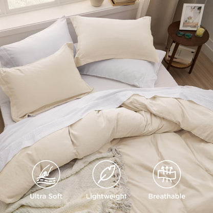 Bedsure Oat Milk Duvet Cover Queen Size - 3 Pieces Prewashed Cotton-Like Polyester Extra Soft Bedding Set, Includes 1 Duvet Cover 90x90 Inches with Zipper Closure & 2 Pillow Shams, No Comforter