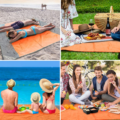covacure Extra Large Beach Blanket Sandproof Waterproof - 108"x85" for 7-8 Adults, Oversized Beach Mat with Zipper Pockets, Lightweight Outdoor Accessories for Camping, Travel (Orange-M, 108"x85.2")