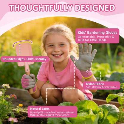 Cossy Kids Gardening Set, 13PCS Garden Tool Kit for Kids and Toddlers Boys Girls, Includes Tote Bag, Watering Can, Shovels, Rake, Kids Gardening Gloves, Apron and More, Pink