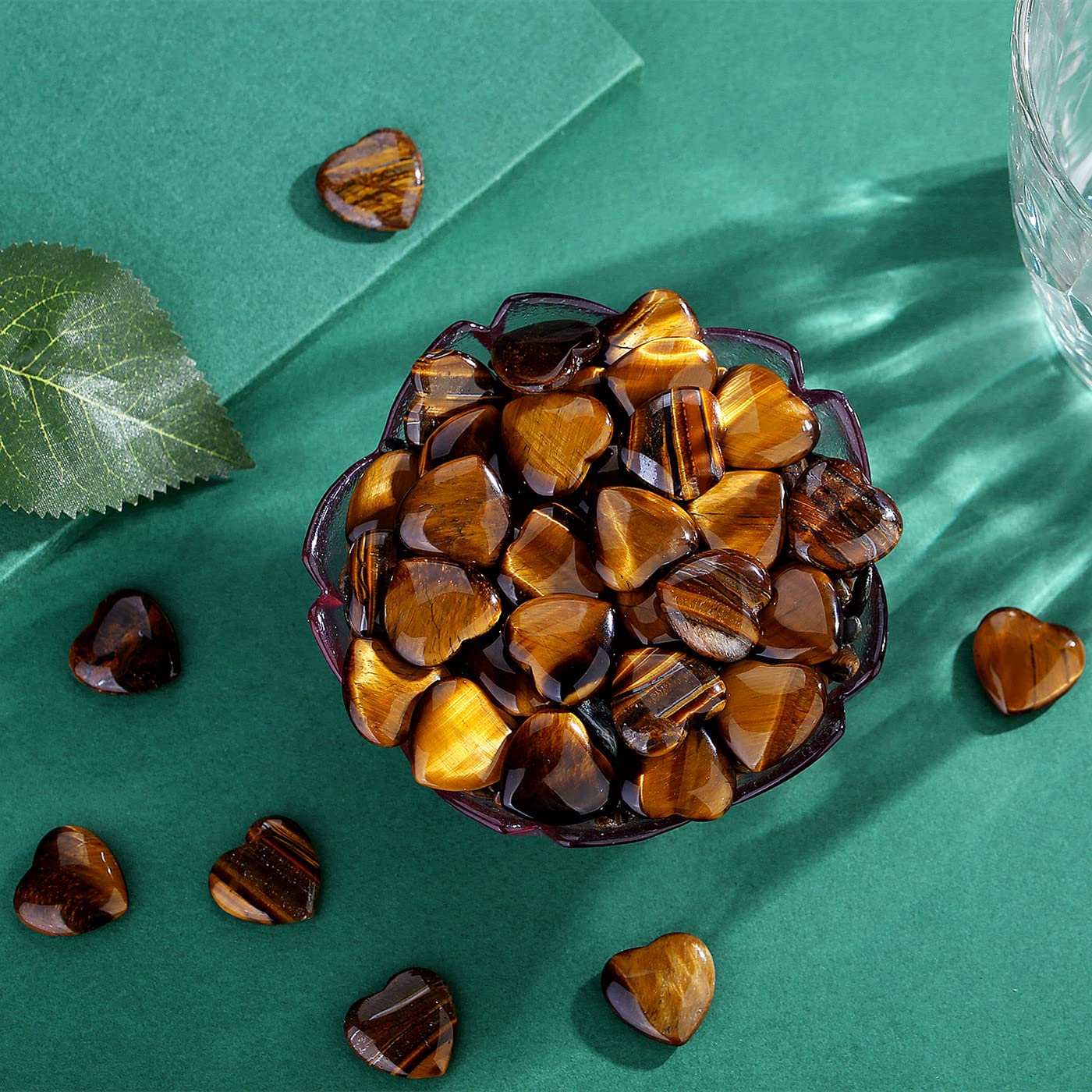 QINJIEJIE 20 PCS Natural Heart Healing Crystals Tigers Eye Polished Crystal Stones Mini Cute Pocket Palm Love Gemstones Set Bulk Wholesale Reiki Energy Balancing Valentine's Day Gift