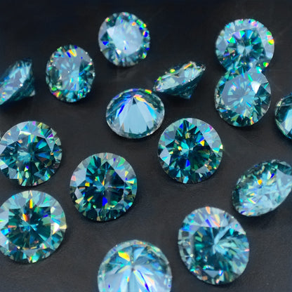 GIGAJEWE Moissanite Blue Green Color Loose Stone 8.0mm 2.0ct VVS1 Round Excellent Cut Gemstones For Jewelry Making With GRA Certificate