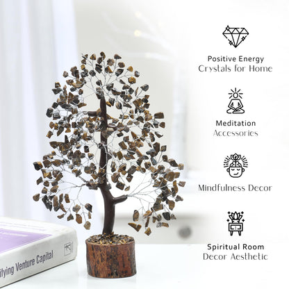 PYOR Tigers Eye, Healing Crystal Tree, Office Decor for Women, Gem Tree, Tiger Eye Stone, Good Luck Gifts, Money Crystal Stone, Positive Energy Decor, Gemstone Bonsai