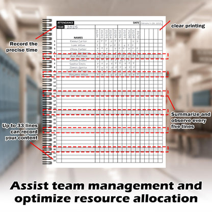 Attendance Book Large Format Spiral Bound 8.5 x 11 Inch attendance Tracker for Teachers Employees Church Coaches Sports and Classroom 110 Pages