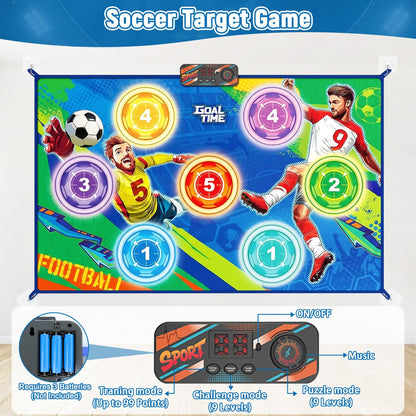 WUPIOS Electronic Scoring Soccer Toy Game Mat Set for Kids, Indoor Outdoor Toss Soccer Target Game with Real-Time Score, 2 Soft Soccer & Goal, Birthday Gifts for 3-5/6-8/8-12 Years Old Boys Girls