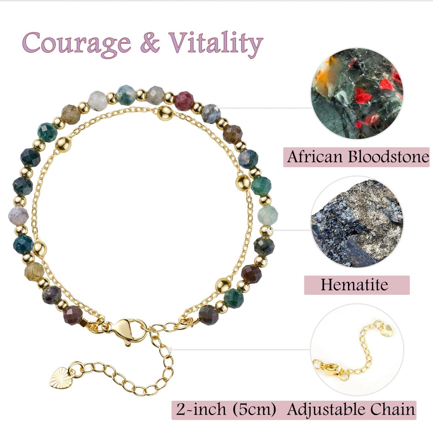 Farfume African Bloodstone Crystal Bracelet Beaded Bracelets for Women 4mm Natural Stone Beads Gemstone Handmade Jewelry Valentine's Day Gifts