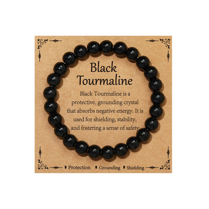 Gnamy Black Tourmaline Bracelet for Women, Healing Crystal Bracelet for Spiritual Healing Positive Energy Protection, Natural Stretch Beaded Bracelets Birthday Valentines Jewelry Gifts for Daughter Her Friends Girlfriend