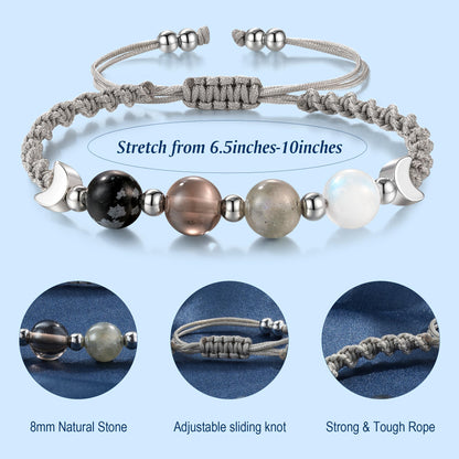 LAVEIR Moon Phase Crystal Healing Bracelet for Women, Natural Stone Beaded Bracelet with Moonstone, Spiritual Bracelets for Intuition, Emotional Balance, Intention Setting, Gifts for Women