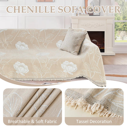 SYJOVIA 1OO% Waterproof Sectional Couch Covers for Dogs L Shaped Corner Sofa Cover Washable Chenille Sofa Slipcovers Blanket Modern Jacquard Pet Furniture Protector (91"x252", Beige Flower)