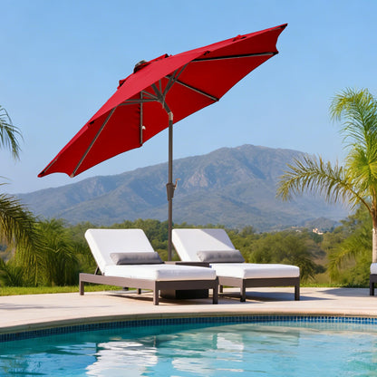 Tioline 9FT Solar-Powered LED Patio Umbrella with Tilt Crank,Outdoor Market Umbrella with 32 Lights,Sunshade for Deck, Garden and Pool,Red