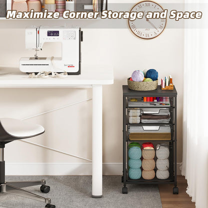 Sbanmao 3 Drawers Rolling Storage Cart, Utility Cart with Wooden Tabletop, Rolling Storage Drawer Cart with Lockable Wheels, Storage Craft Cart for Bedroom, Bedroom, Office, Black
