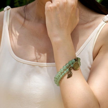 Bivei Natural Semi Precious Gemstone Beads Bracelet for Women - Life Tree and Leaf Charm Chakra Energy Anxiety Stretch Bracelets(Aventurine Bracelet Set)