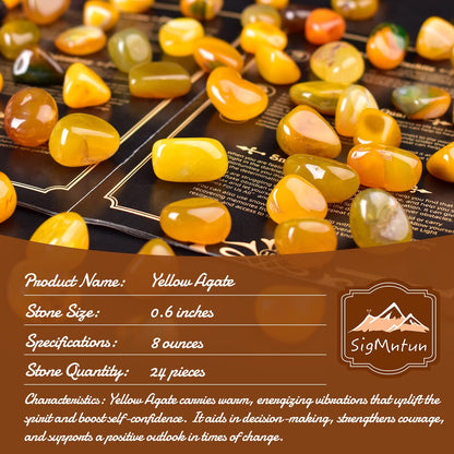 SigMntun Yellow Agate Healing Crystal Stone Set - 24 Pieces, 0.6" Natural & Polished Stones for Healing, Meditation, Reiki, Chakra, Crafting & Decoration