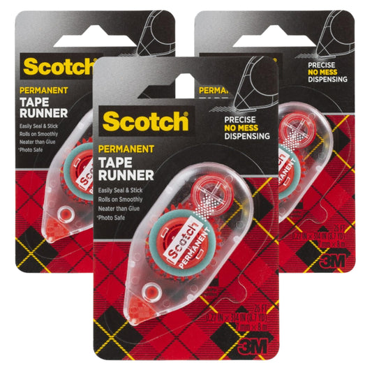 Scotch 6061 Scotch Double Sided Adhesive Roller Tape Runner, Permanent, Acid-Free, Photo-Safe Adhesive for Scrapbooking, Photo Mounting, and Crafts, 0.27 in x 26 ft per Roller, Pack of 3
