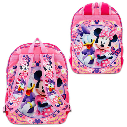 Minnie Mouse School Backpack for Girls - Bundle with 16” Disney Sequin Bag Plus Water Bottle, Stickers, More | Minnie School Supplies for Kids