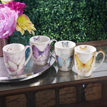 Christian Art Gifts Ceramic Mug Set-Butterflies (Set Of 4)