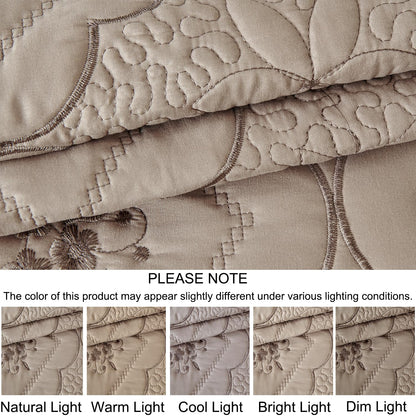 Cmfshape Floral Embroidery Quilt Set,3 Pieces King Quilt Bedding Set,Classic Diamond Pattern Quilts,Ultra Soft Lightweight Reversible Bedspread Coverlets for All Season(Taupe,102"x90")